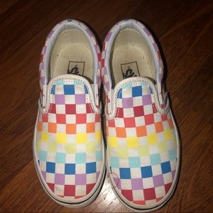 colorful checkerboard vans